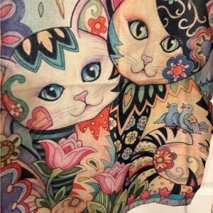 New not branded kitchen apron OS has colorful cats birds flowers modern neck